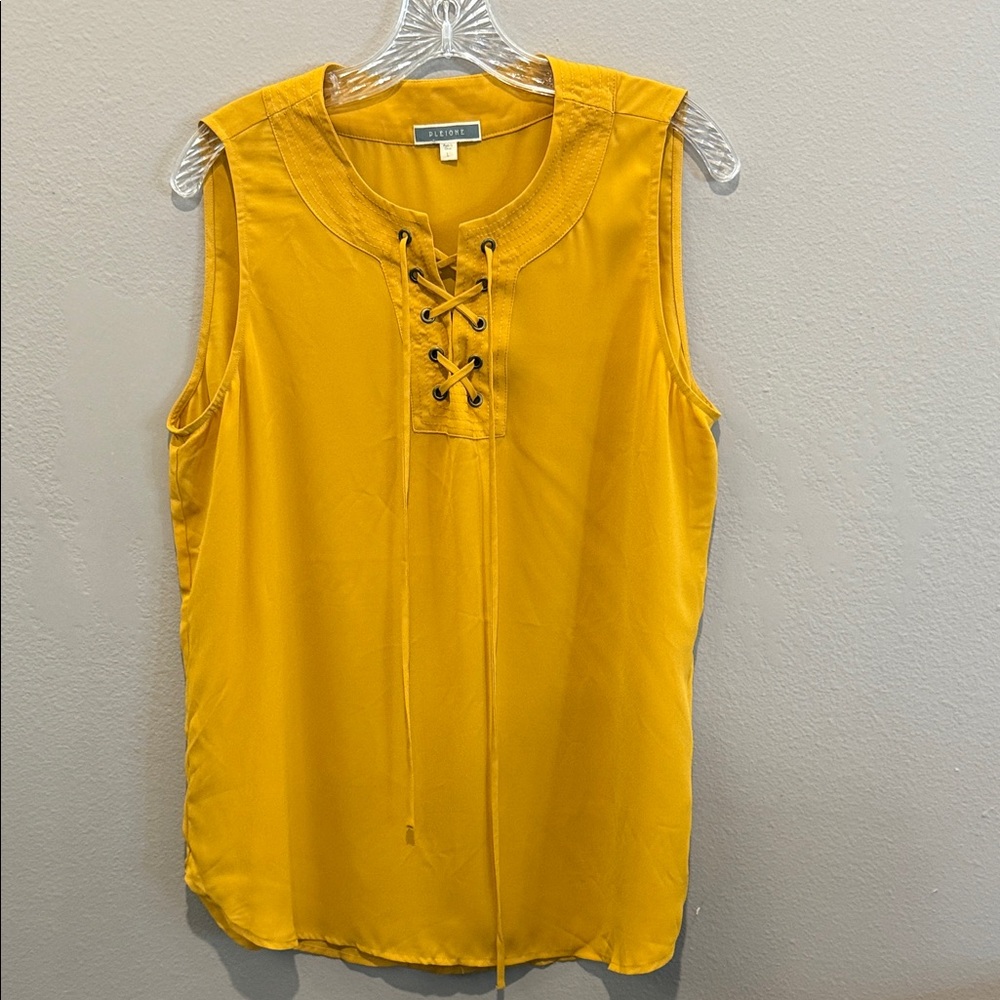 Pleione Mustard Color Lace-Up Sleeveless Blouse